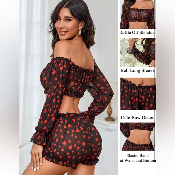 2 piece heart ruffle top and shorts set - Picture 2 of 6